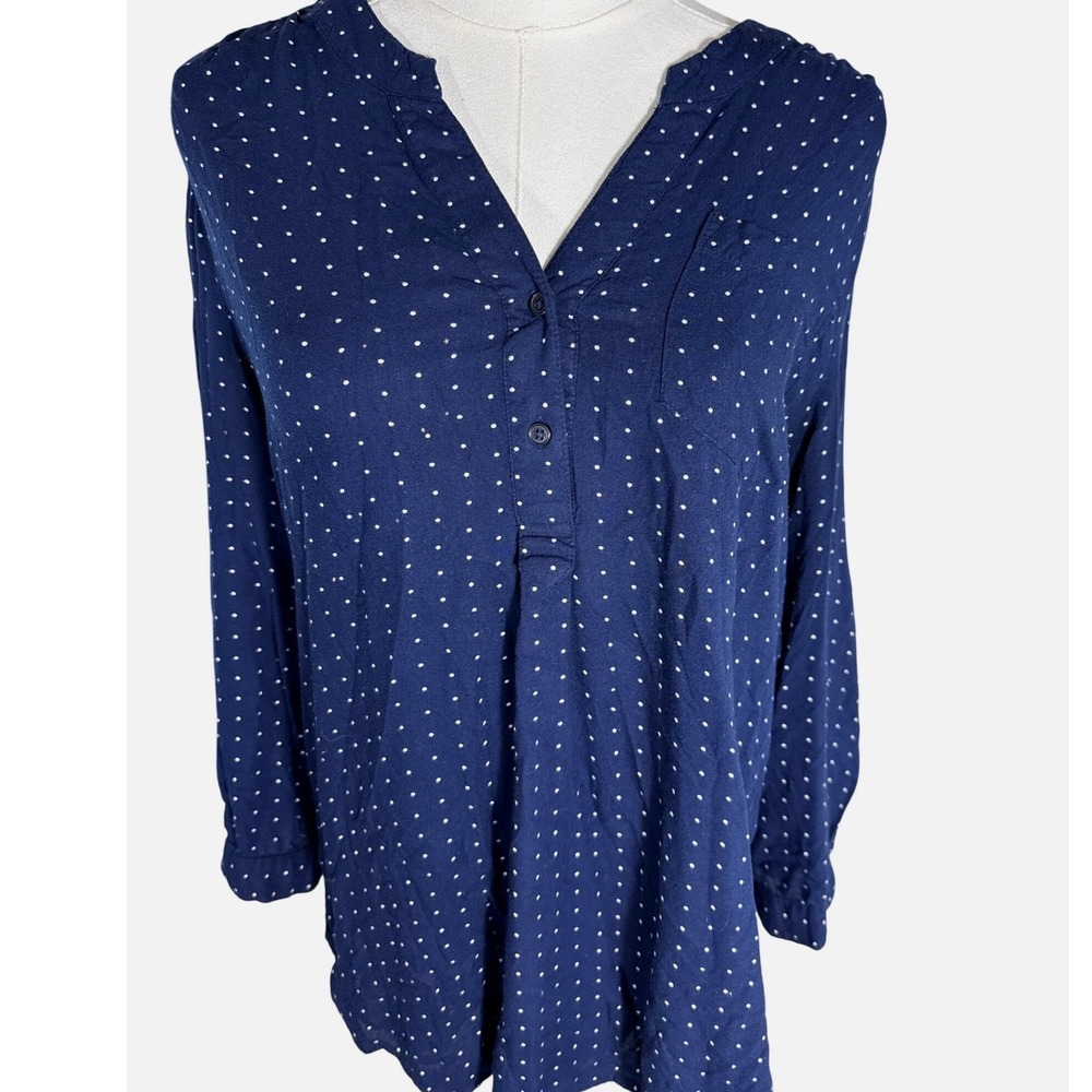 Mix by 41 Hawthorn Navy Blue‎ Polka Dot Roll Tab Sleeve Blouse Medium